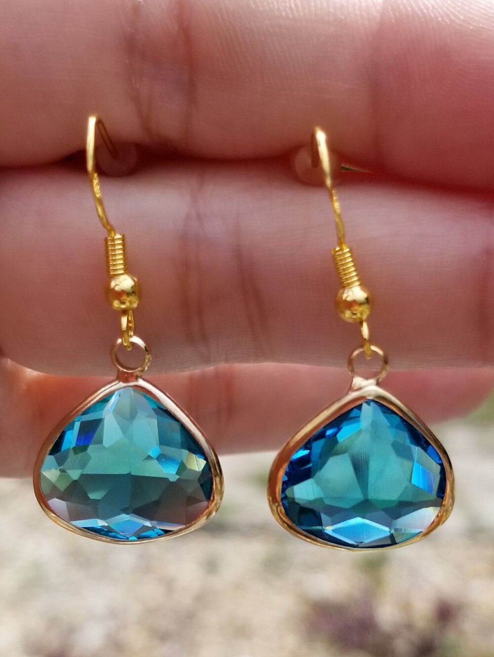 14k Gold Blue Topaz Dangle Earrings, Topaz Drop Earrings, Blue Topaz Jewelry